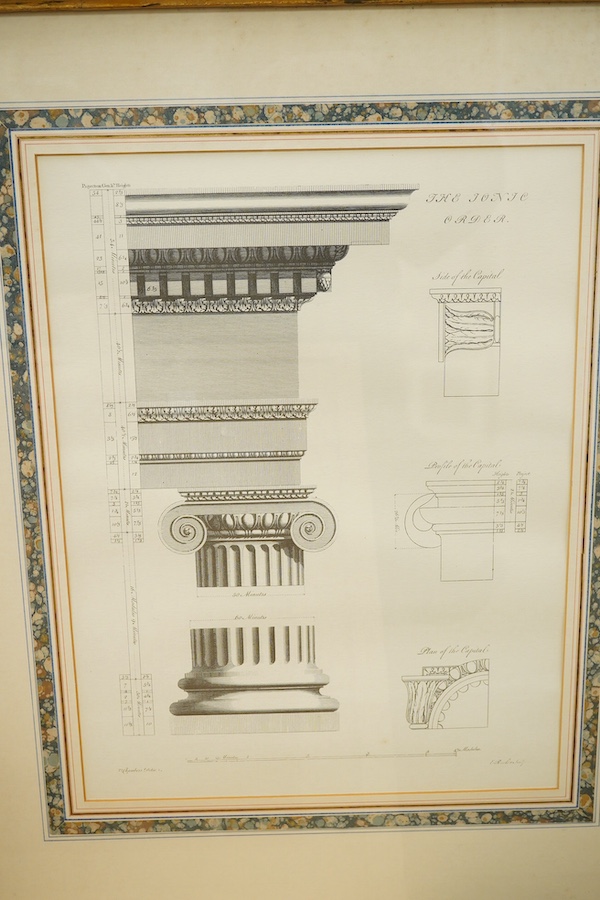 A set of three decorative architectural prints to include ‘The Corinthian Order’, 42 x 31cm. Condition - good